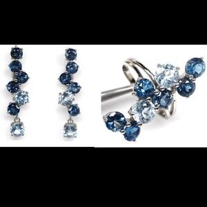 6 MM London Blue Topaz ROSS SIMONS Earrings & Size 6 Ring 925 White Gold Plated